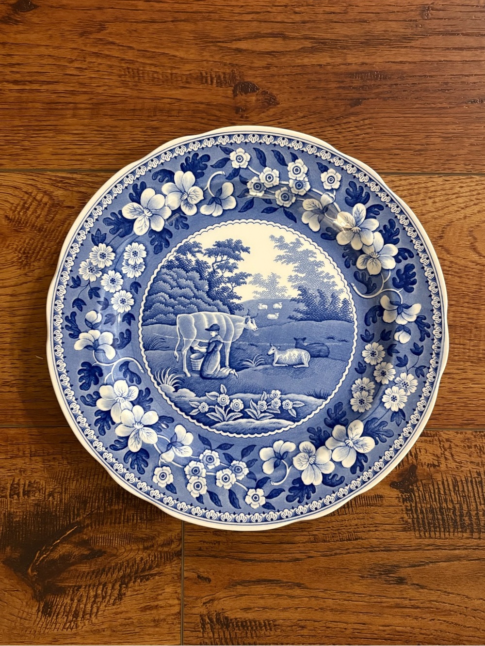 Spode Blue Room Milk Maid Transferware Dinner Plate England 10.5”